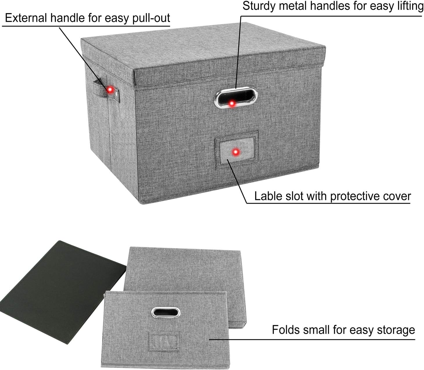 JSungo File Organizer Box Office Document Storage with 5 Hanging Filing Folders, Collapsible Linen Storage Box with Lids, Home Portable Storage with Handle, Letter Size Legal Folder, Grey : Office Products