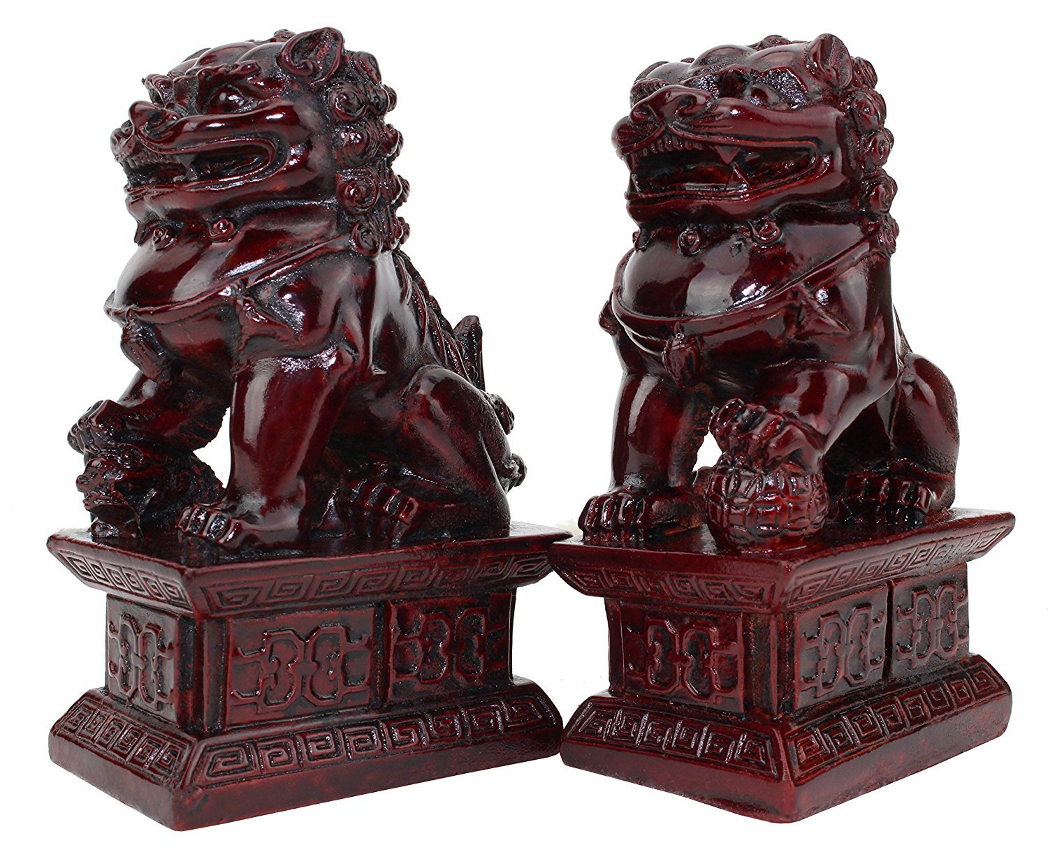Photo 1 of Feng Shui 4" Fu Foo Dog Guardian Lions Wealth Protection Statue Figurine Housewarming Congratulatory Gift (Red 10034)