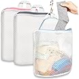 3Pcs Hanging Laundry Bags for Socks with S Hooks, 3 Color Mesh Laundry Bags for Washing Machine