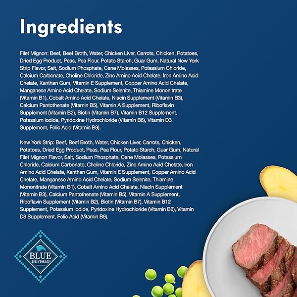 BLUE BUFFALO DELIGHTS NATURAL ADULT SMALL BREED WET DOG FOOD, VARIETY PACK, MADE WITH NATURAL INGREDIENTS, FILET MIGNON & NEW YORK STRIP RECIPE IN HEARTY GRAVY, 3.5-OZ. CUPS (12 COUNT, 6 OF EACH)