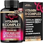 Vitamin B Complex for Men & Women - Made in USA - B-Complex: B1, B2, B3, B5, B6, B7, B8, B9, B12 with Vitamin C, Choline, Inositol - Energy, Brain & Heart Support Supplement, 120 Vegan Capsules