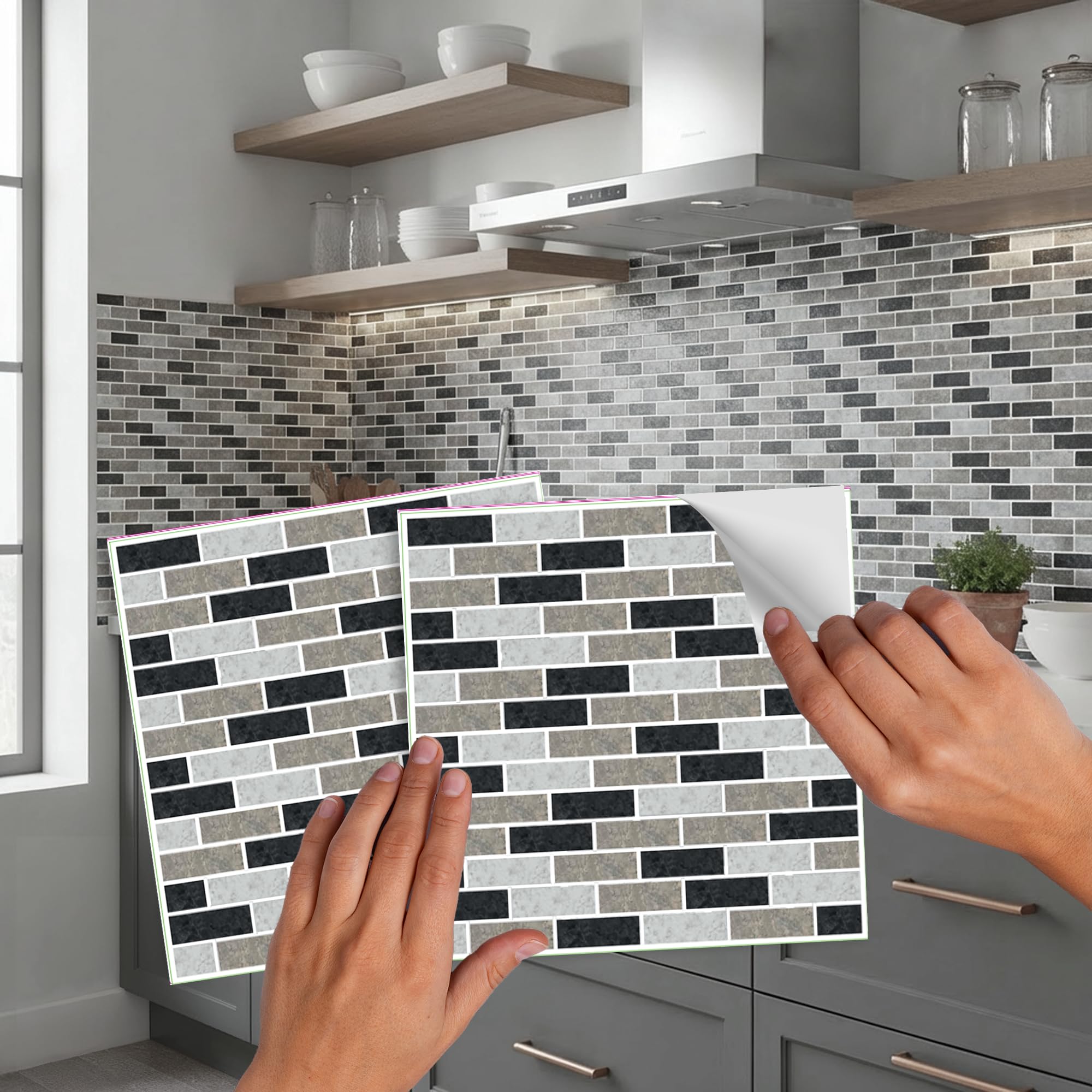 Pack of 20 Traditional Modern Art Tile transfers Stickers Peel and Stick backsplash Room Decor self Adhesive Oil Proof-Vintage Victorian Moroccan Black Cream Mosaic (Black Subway)