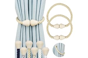 Hangtty Magnetic Curtain Tiebacks 2 Pack Cotton Boho Curtain Tie Back Decorative Rope Holdbacks for Curtains Draperies Outdoor Window Treatment Holdbacks, Beige