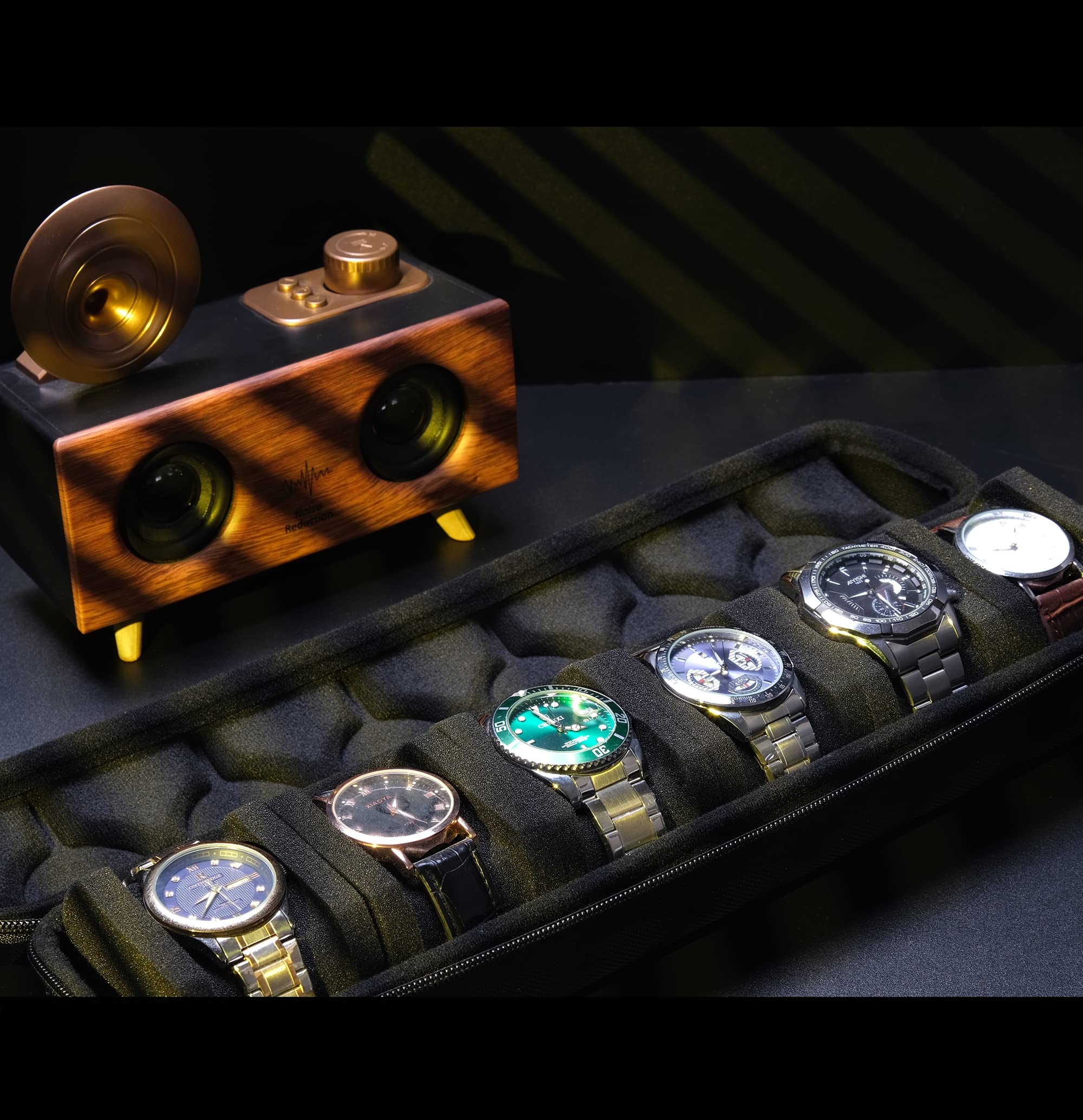 AUKURA hard portable watch travel case, men's watch travel organizer (Black, 6 slots)