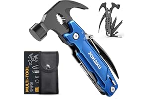 Pohaku 14-in-1 Multitool Hammer, Pohaku Multitool with DIY Stickers, Safety Lock, Screwdriver Bits Set and Durable Nylon Sheath, Multi Tool for Outdoor, Camping, Ideal Gifts for Father, Husband (Blue)