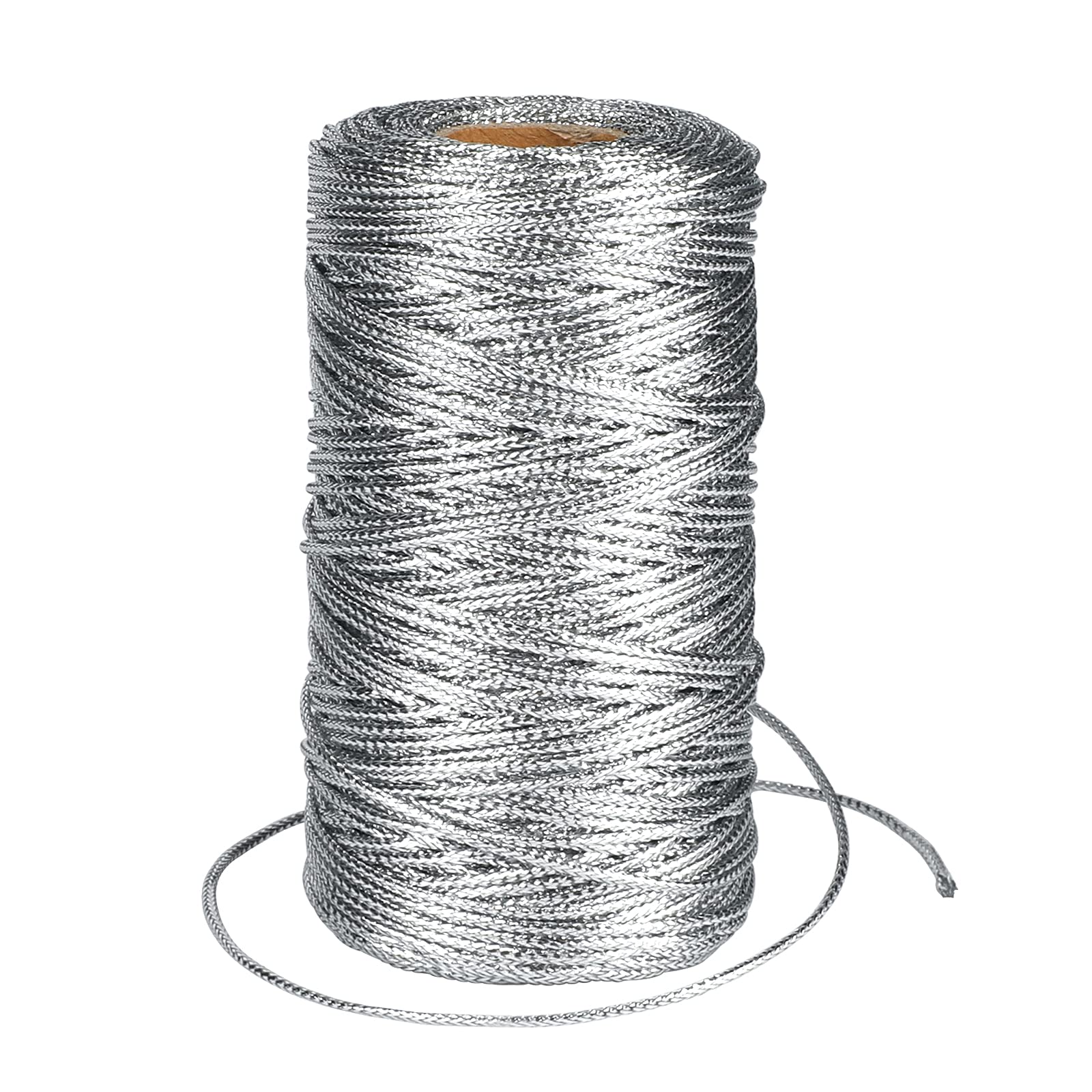 G2PLUS 100M Silver Thread String Twine, 1.5mm Polyester String Cord, Non Stretch Thread Cord, Braided Metallic Cord for Crafts, Hanging Christmas Ornaments & Cards