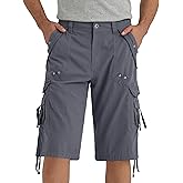 BEST SOUTH Mens Cargo Shorts with 8 Pockets Casual Long Blew Knee Capri 3/4 Pants Relaxed Fit Work Fishing Hiking