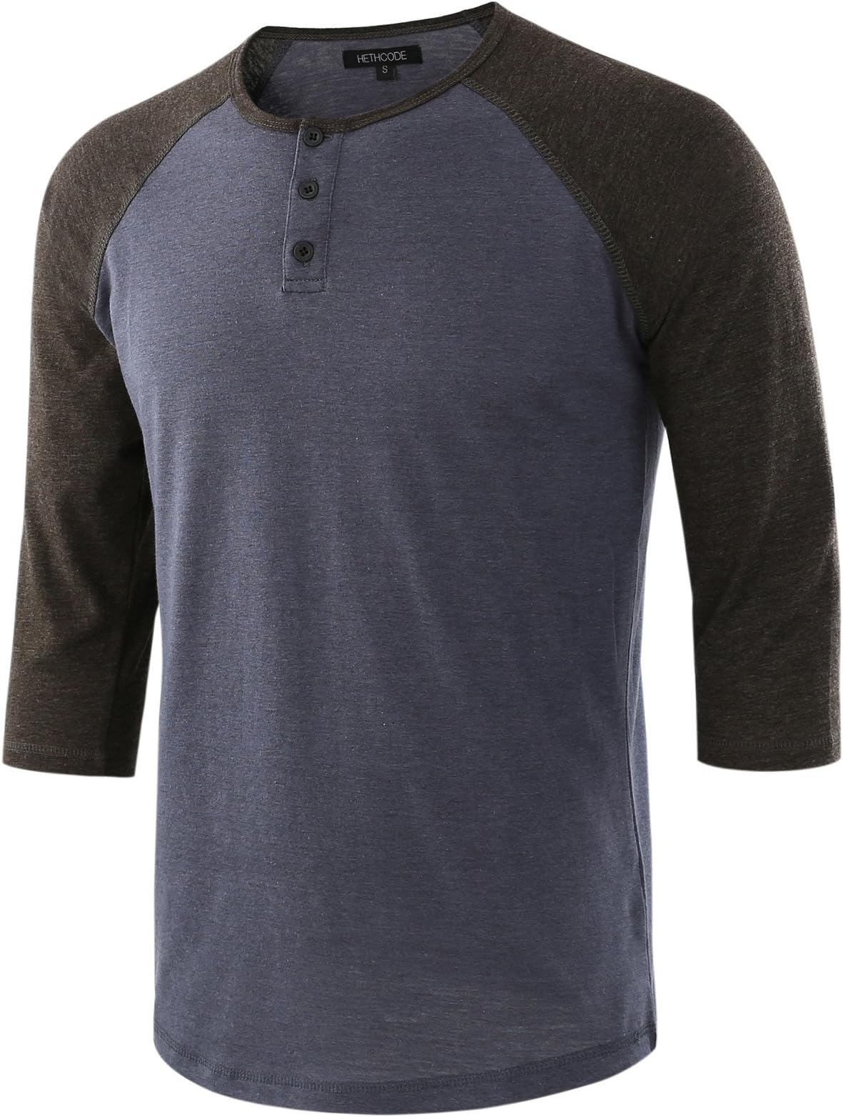 HETHCODE Men's Casual Raglan Fit Soft Baseball 3/4 Sleeve Henley T-Shirts Tee