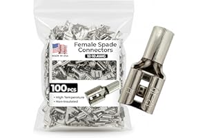 Sherco-Auto 100 Pcs High Temperature Non-Insulated Female Spade Connectors - 12-10 Gauge Quick Disconnect .250 Tab - Wire Splice Connectors for Strong Crimps in Electrical Wire Terminals - Made in USA