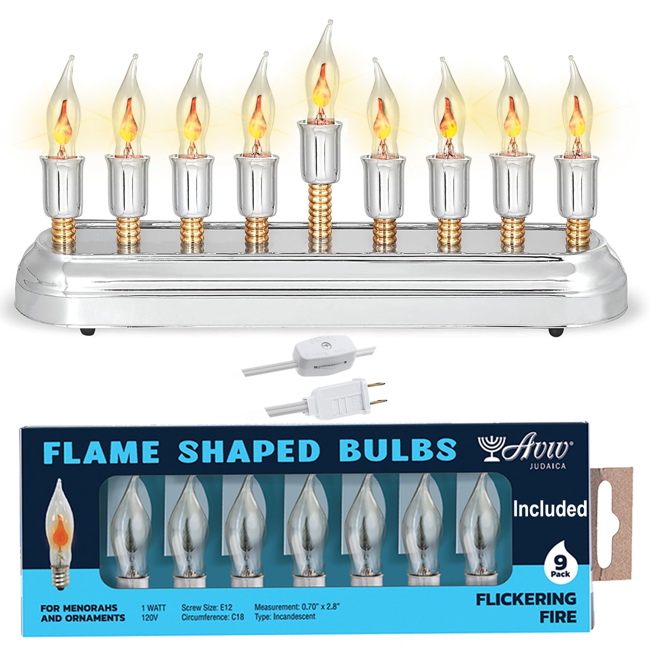 Contemporary Electric Hanukkah Menorah Stainless Steel with Flickering Bulbs