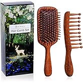 Hair Comb Set BS-MALL 2 Pcs Premium Sandal Wood, Wide Tooth Comb Set for Women and Men - Hair Comb with Massage Airbag to Smooth, Detangle and Stimulate Scalp - Anti-static Combs for Haircare at Home