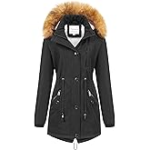 Chrisuno Women's Mid-Length Military Parka Winter Outerwear Insulated Jacket Soft Fleece Snow Faux Fur Coat