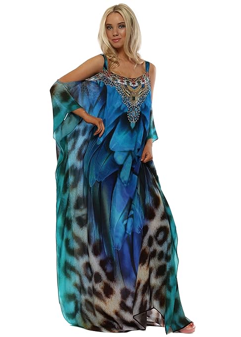 Kaftan Dress combination blues green leopard heque