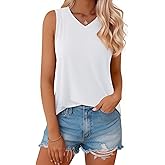 MAGCOMSEN Womens Tank Tops Summer Sleeveless V Neck Tops Loose Fit Casual Basic UPF 50+ Tee Flowy Trendy T-Shirts