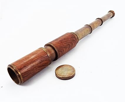 Antique Maritime Brass + Wooden Encased Nautical Telescope 19, Nautical Telescope
