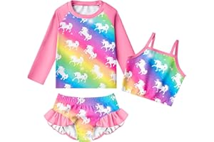 LQSZ Girls Rash Guard Sets Long Sleeves Swimsuit 3 Pieces Tankini Bathing Suit Swimwear for Girls 3-12 Years
