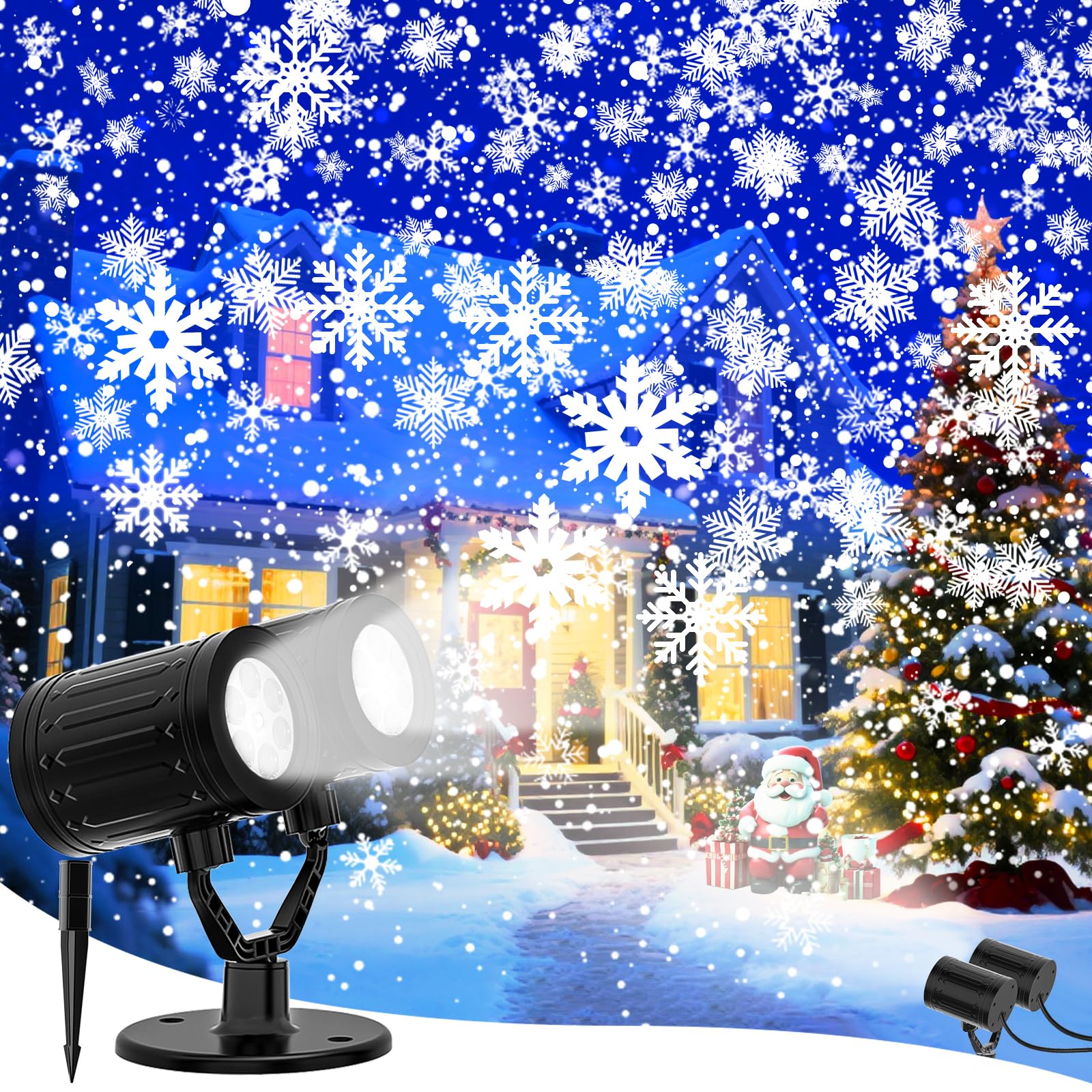 Photo 1 of AKSDA Snowflake Christmas Projector Lights Outdoor, 2025 Upgraded Double Head, 360° Rotating, IP65 Waterproof, Timer Function - Holiday, Party, Christmas Decorations & Gifts for Yard, Garden, Indoor
