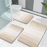 OLANLY Bathroom Rugs Sets 3 Piece, Soft Absorbent Microfiber Bath Mats and U-Shaped Contour Toilet Rug, Plush Shaggy Bath Mat Set for Bathroom (30"x20"+24"x16"+24"x20", Light Beige)