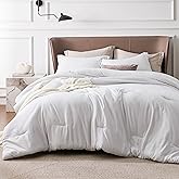Bedsure Queen Comforter Set - Grayish White Soft Bedding for All Seasons, Cationic Dyed Bed Set, 3 Pieces, 1 Queen Size Comforter (90"x90") and 2 Pillow Shams (20"x26"+2")