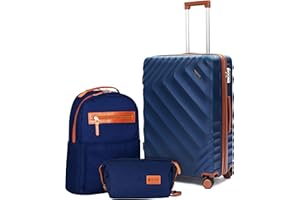 Rosamo 3 piece Luggage Set Expandable Suitcase 22x14x9 Airline Approved Carry on, ABS Hard Case Suitcases with Spinner Wheels, TSA Lock, (DarkBlue, 3 Piece Sets(20/BP/TB))