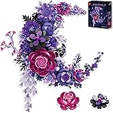 Loyratche Purple Moon Flower Building Set, Botanical Collection Crescent-Shaped Artificial Flowers Building Blocks Kit Compat