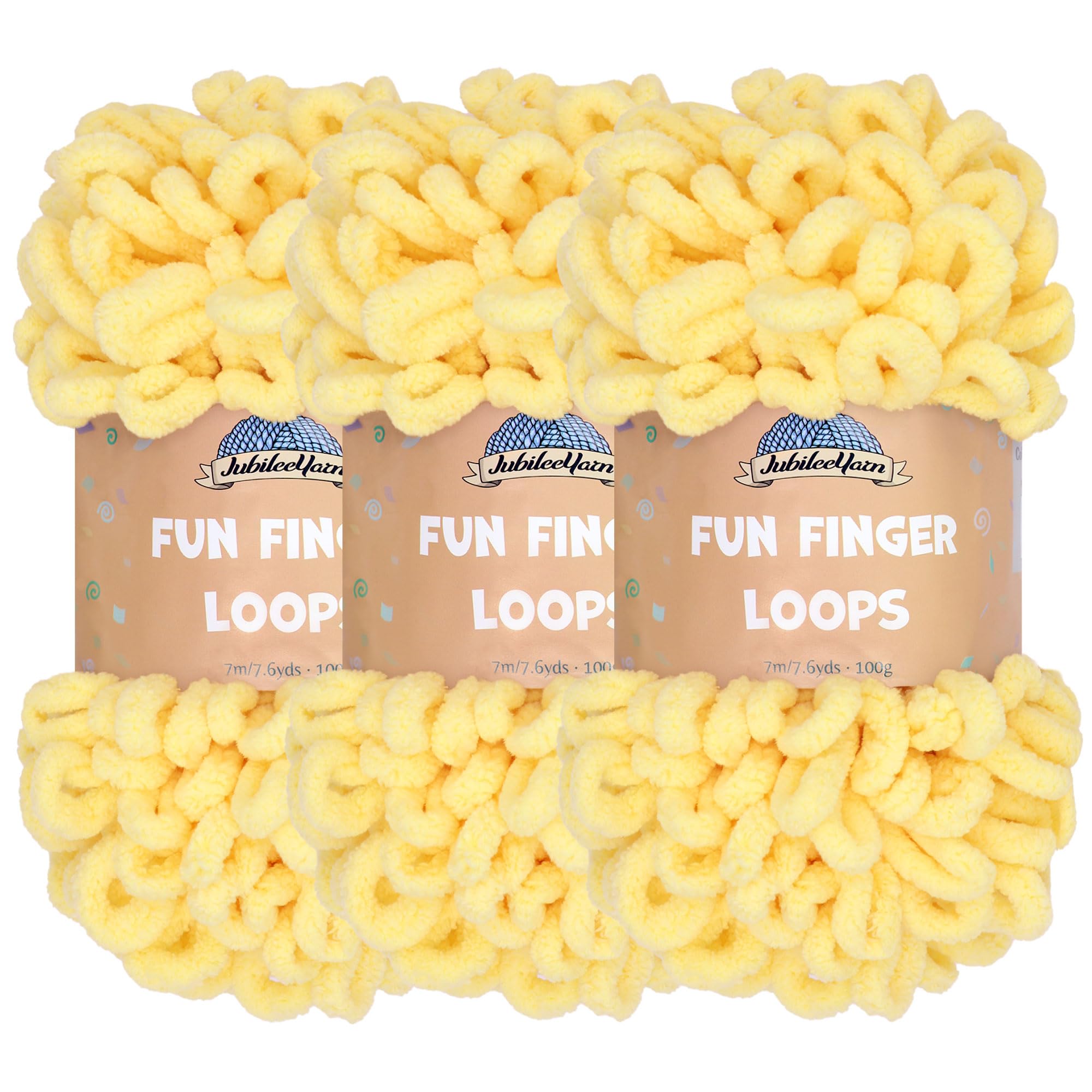 JubileeYarn Fun Finger Loops Yarn - Polyester Jumbo Weight Loop Yarn - 100g/Skein - Light Buttercream - 3 Skeins