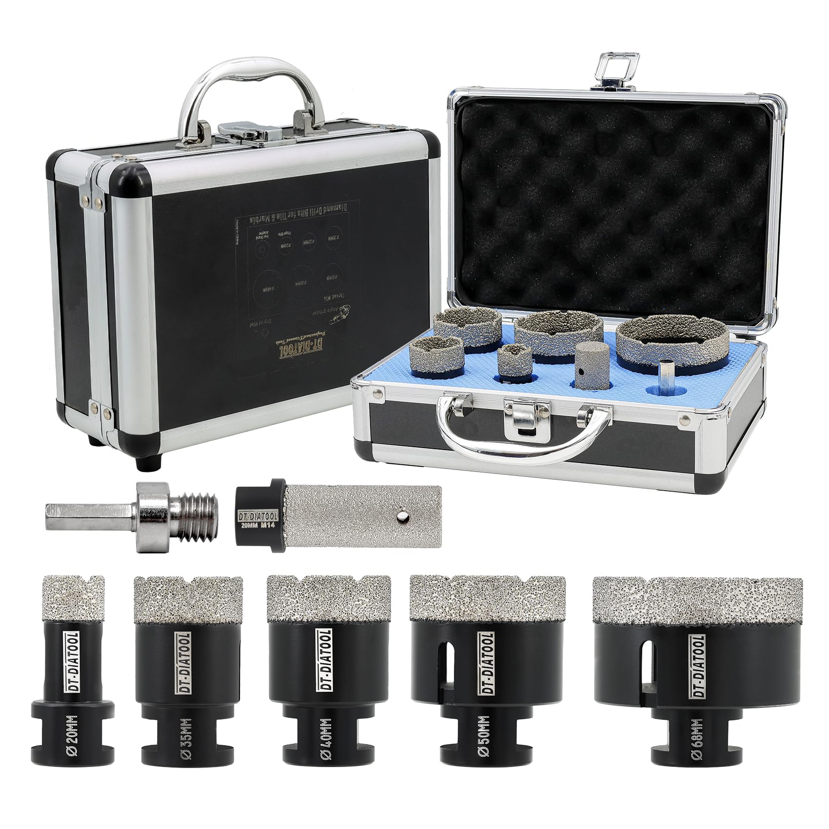 DT-DIATOOL Diamond Drill Bits Kit 20/35/40/50/68mm with 20mm Finger Bit and Hex Adapter for Tile Porcelain Marble Granite