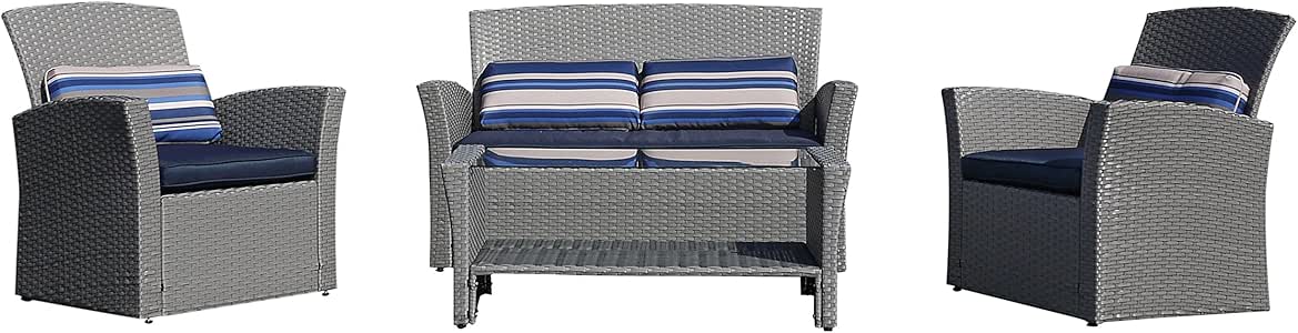 Supernova - Juego de sofá de 4 Piezas de Mimbre para Exteriores, Patio