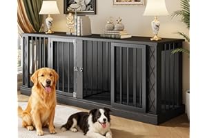 Semoic 86.6" Large Dog Crate Furniture for Double Dogs, Heavy Duty Dog Cage Indoor for Small/Medium/Large Dogs, Dog Kennel Furniture as TV Stand, (Black)