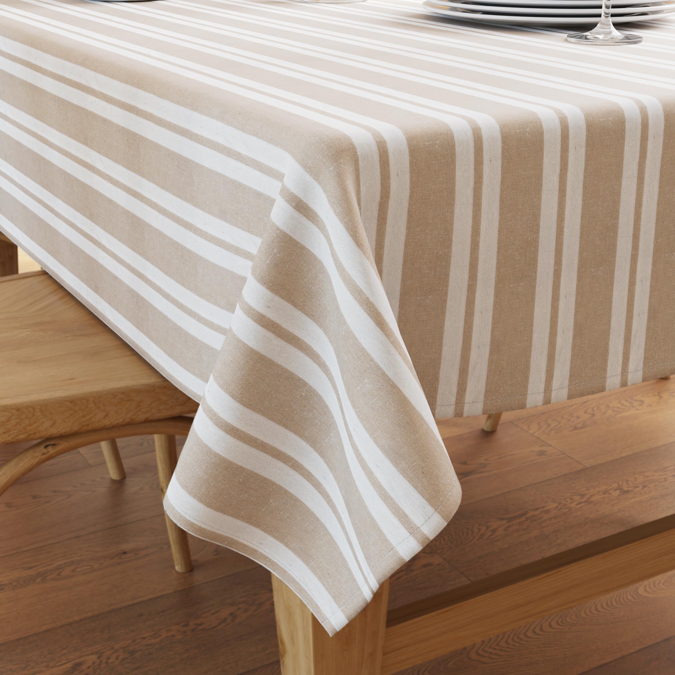 Encasa XO Dining Table Cover | 56"x72" Recycled Cotton Tablecloth | Franca Beige Stripes Design Table Cloth For Decoration - Machine Washable.