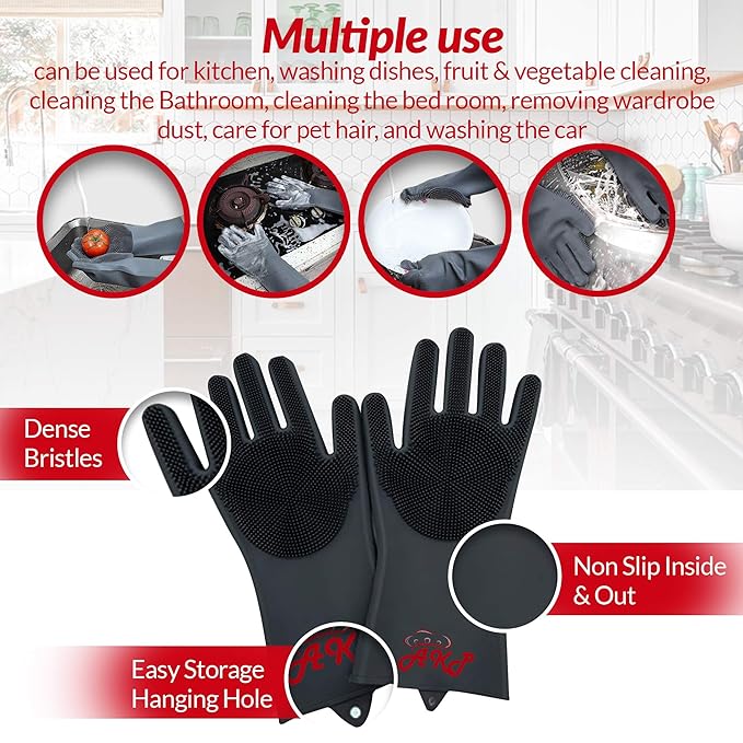 AKP - Guantes de silicona para lavaplatos con textura y palmas ...