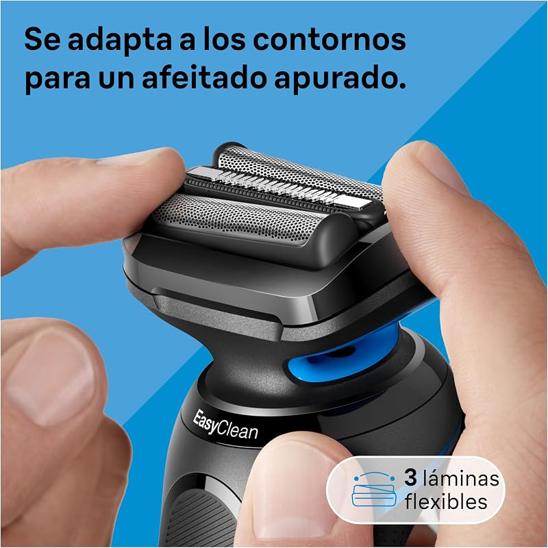 Barbeador elétrico masculino braun 51-b1000s série 5, máquina de barbear de barba easyclean, uso úmido e seco, recarregável, sem fio, azul
