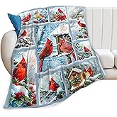 Red Bird Throw Blanket Christmas Cardinal Blanket Ultra Soft Warm Flannel Fleece Lightweight Fuzzy Cardinal Decor Gifts for Women Men Girls Boys 50"x40"