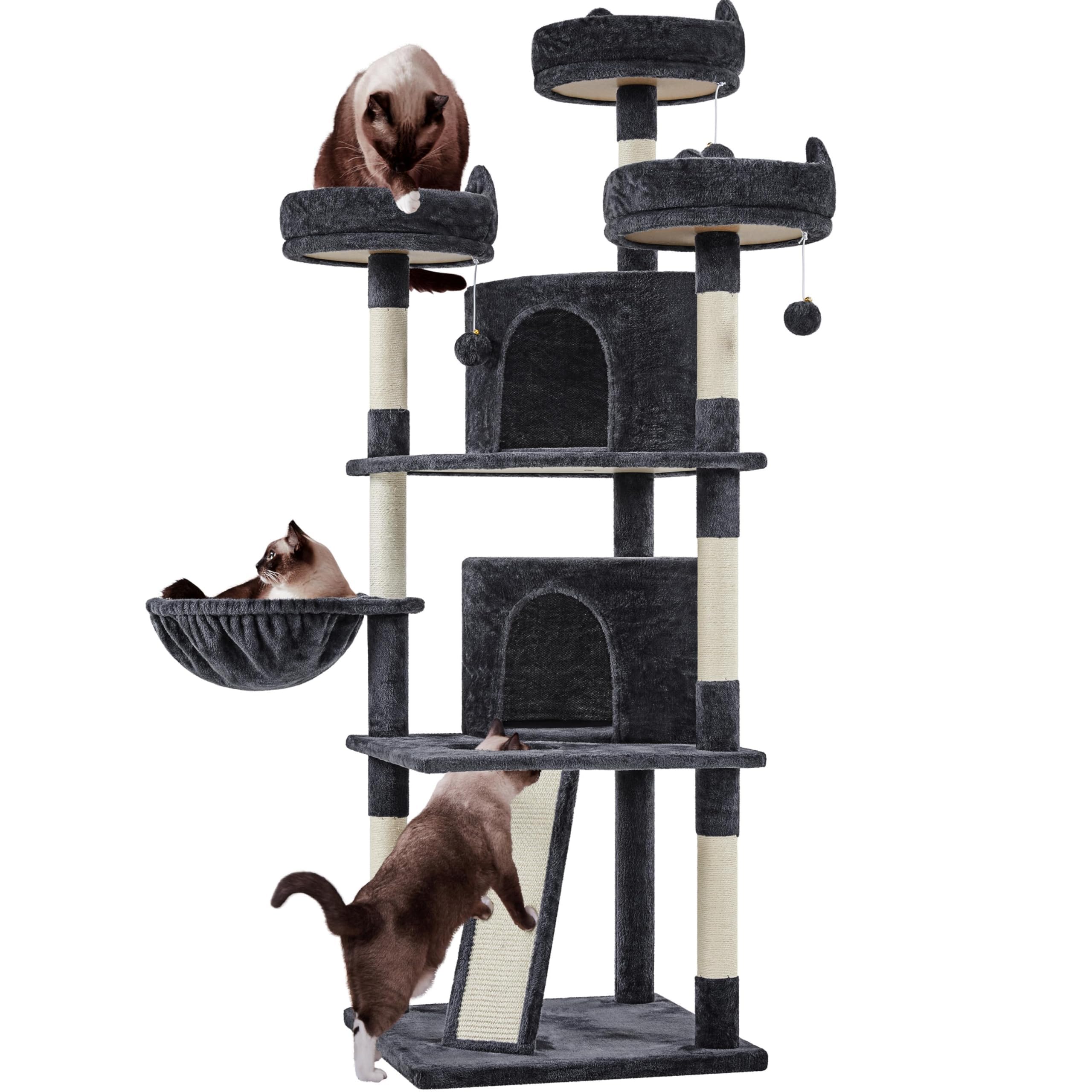 Yaheetech 68.5in Cat Tree for Large Cats, Multi-Level Cat Tower with 3 Wide Perches, Large Condo, Stable Pet Play House w/Sisal-Covered Scratching Posts & Board, Black Image