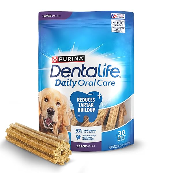 DENTALIFE DAILY ORAL CARE DOG TREATS FOR LARGE DOGS 40 PLUS LBS., CHEWY DENTAL TREAT TO FRESHEN BREATH AND FIGHT TARTAR, CHICKEN FLAVOR, 36 OZ., 30 CHEWS – 30 CT. POUCH
