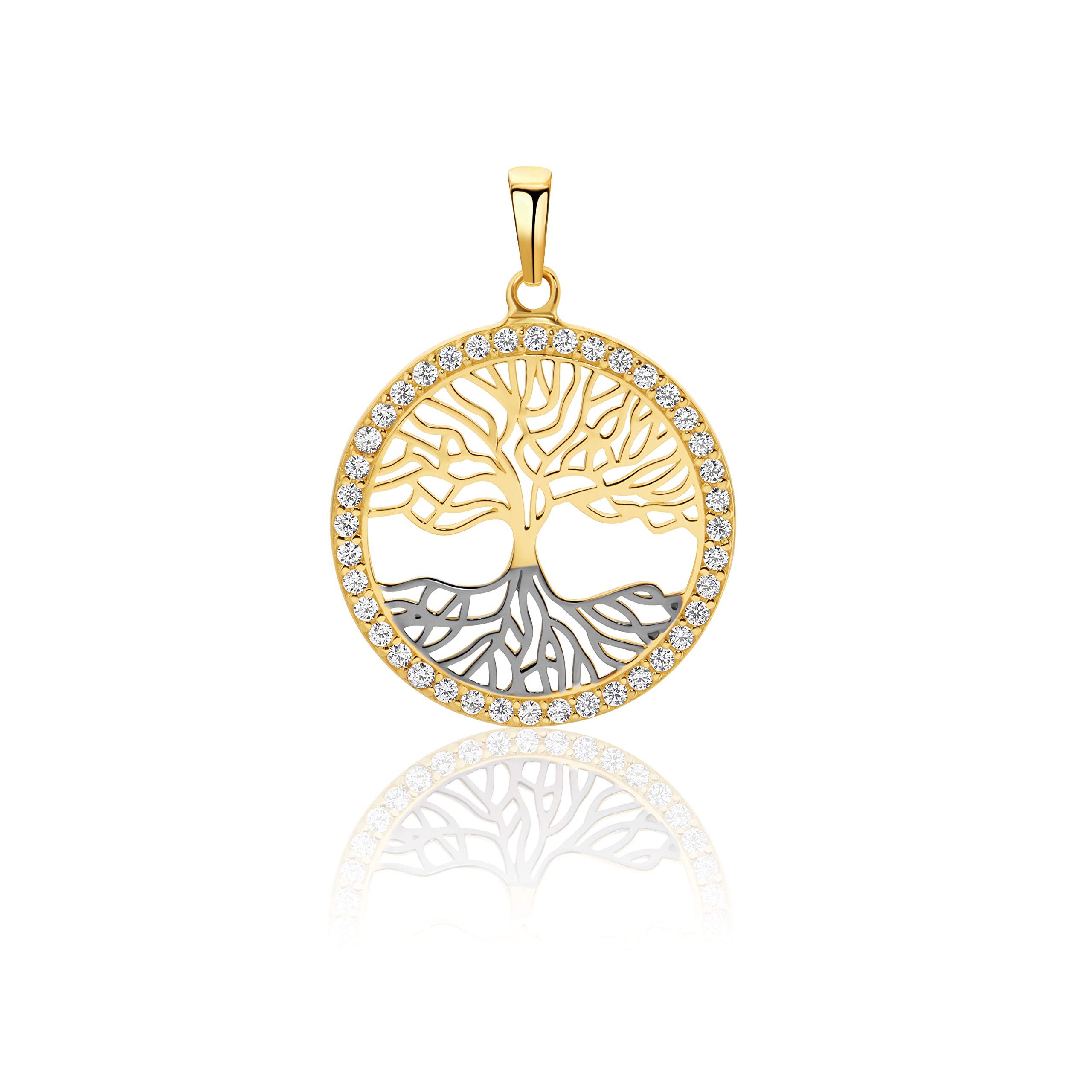 PRINS JEWELS 14 Carat Yellow Gold Tree of Life Amulet 585 Gold with Zirconia Stones