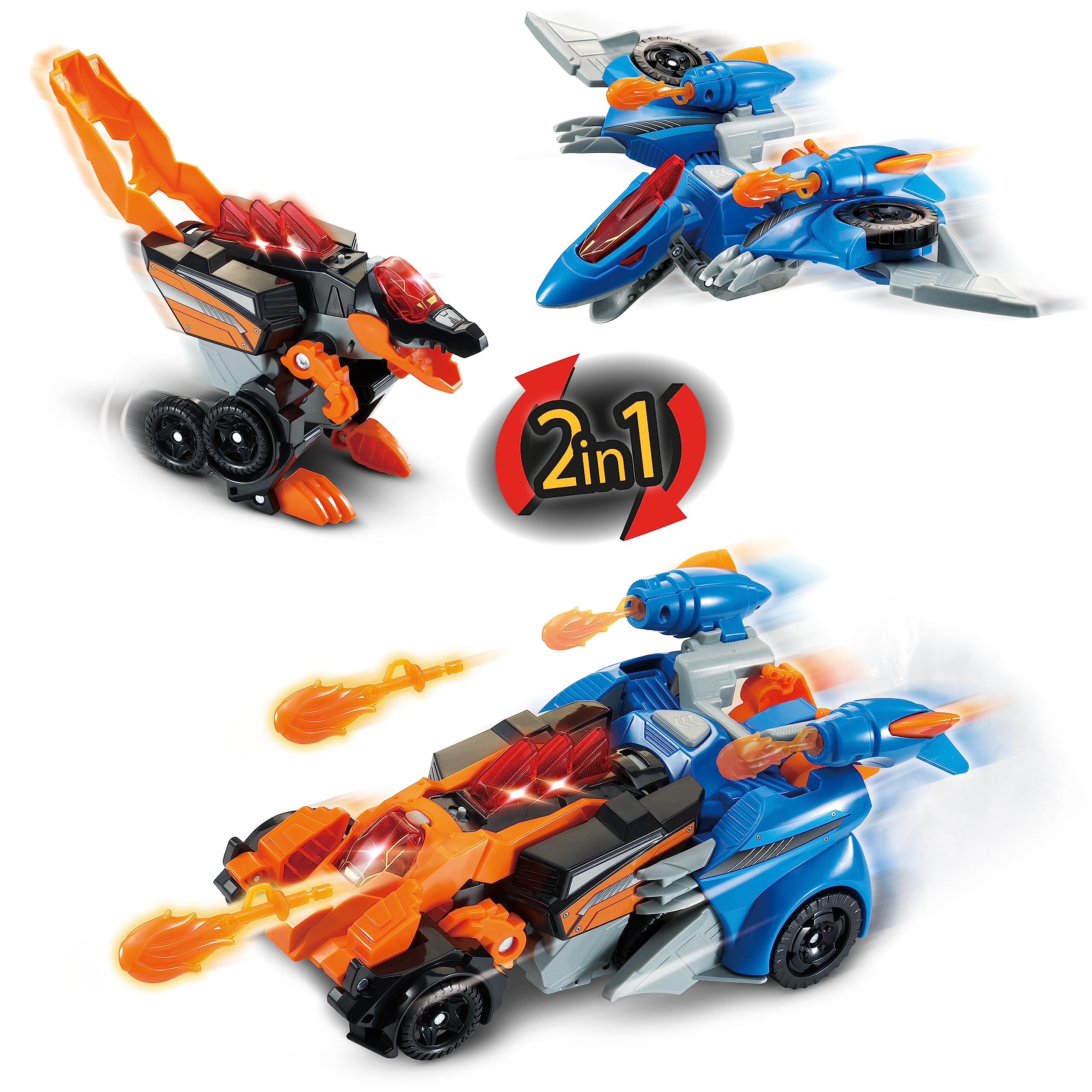 Vtech Switch and Go Dinos Spinosaurus und Pterodaktylus – Dino-Auto-Transformer – 2-in-1 Spielzeug mit Dinostimme, Geräusch- und Lichteffekten – Für Kinder von 3-8 Jahren
