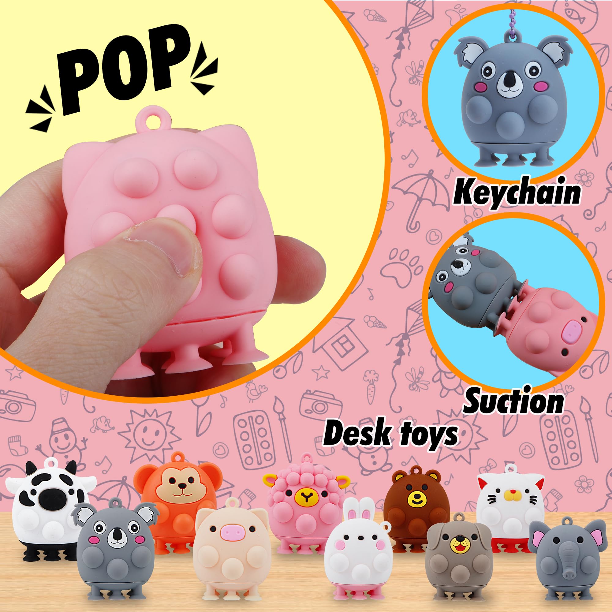 ChildFun 12 PCS Party Favors for Kids,3D Animal Pop Toys,Goodie Bags Stuffers for Kids,Pinata Stuffers Carnival Prizes,Fidget Toys Bulk,Prize for Classroom,Suction Toys for Toddlers