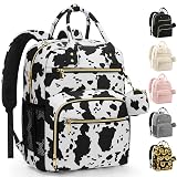 Pritent Diaper Bag Backpack,Baby Essentials Diapers Bag with Pacifier Case,Multipurpose Stylish Large Capacity Travel Backpack for Baby Girl/Boy(M-Cow Print)