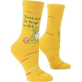 Blue Q Women's Funny Crew Socks – Colorful & Comfy Fit, Novelty Gift for Women, Unique Finds, Crazy Graphic Design, Fun Wearable Gift, Fits Most Feet, Letter Print, Turns Out I'm Tough One, Size 5-10