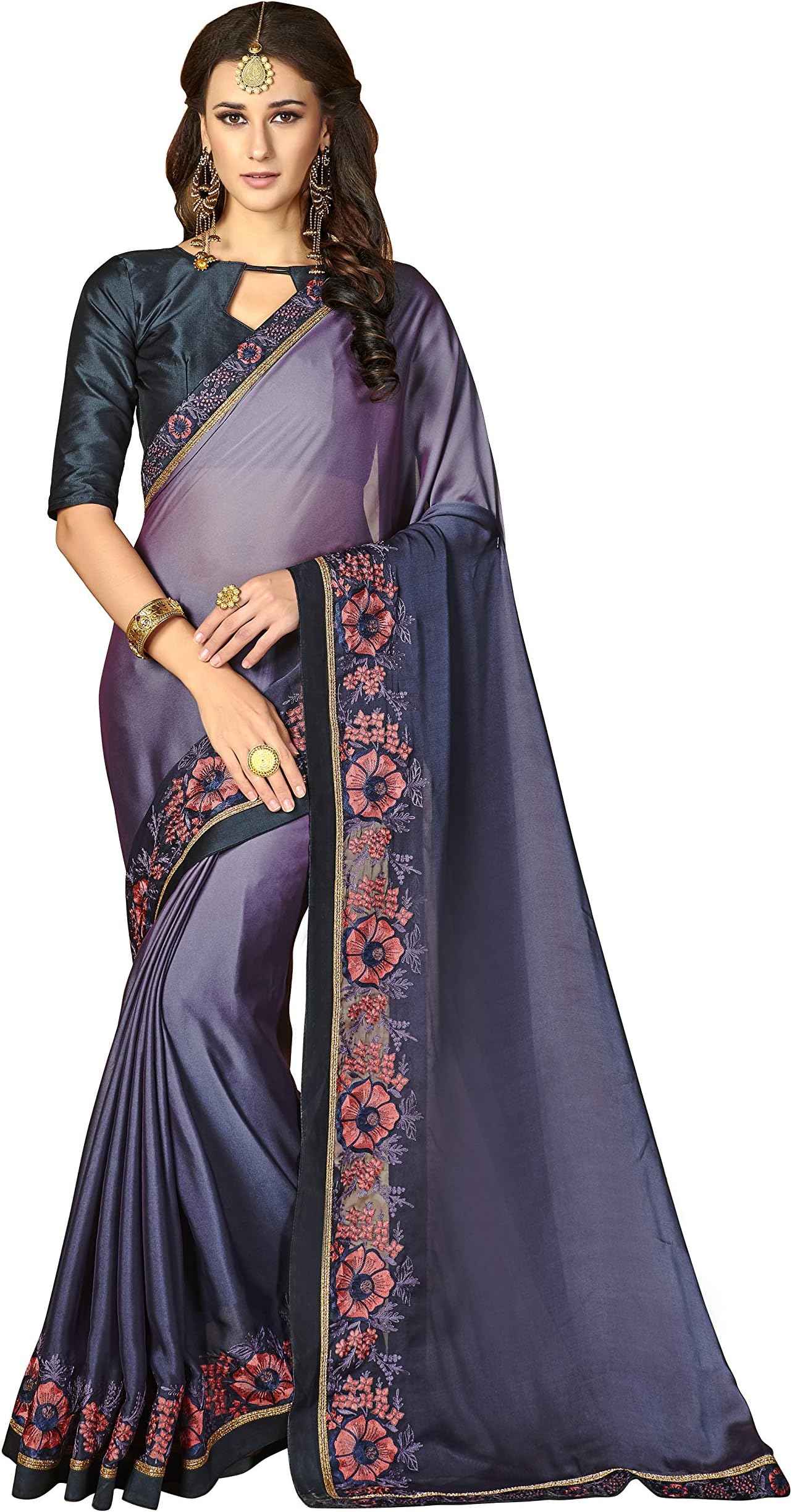 Glory Sarees Women's Padding Rangoli Silk Saree Grey Free Size
