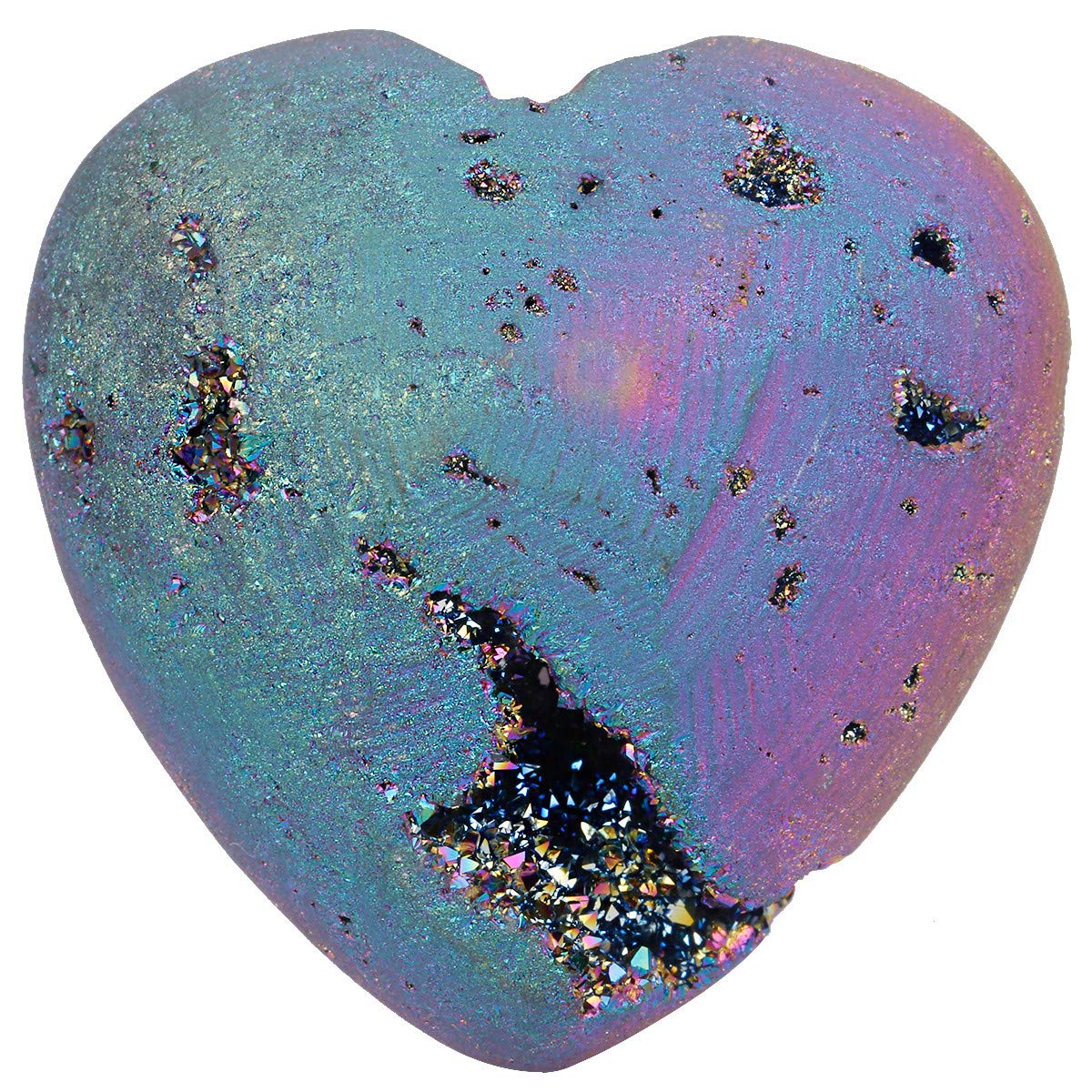 Nupuyai Rainbow Agate Geode Heart Palm Worry Stone for Chakra Reiki, Healing Crystal Love Stone for Home Decoration 40mm