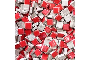 SMAYT YI 200g Square Red Ceramic Tiles Mosaic Tiles, Colorful Ceramic Mosaic Pieces Art Making Supplies for Crafts for Bathroom Flower Pot Outdoor Tables Coasters - 15mm