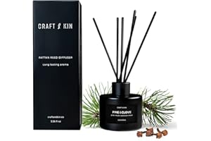 CRAFT & KIN Craft and Kin Reed Diffuser, Black Reed Diffuser Set, Home Fragrance Diffuser, Mens Reed Diffusers for Home, Oil Diffuser Sticks, Oil Diffuser with Sticks, Reed Diffuser for Men, Pine & Clove