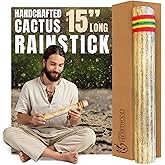 Africa Heartwood Project 15" Cactus Rainstick from Chile - Authentic Handcrafted Rain Stick Musical Instrument with Rasta Yarn Wrap and Durable Sealant
