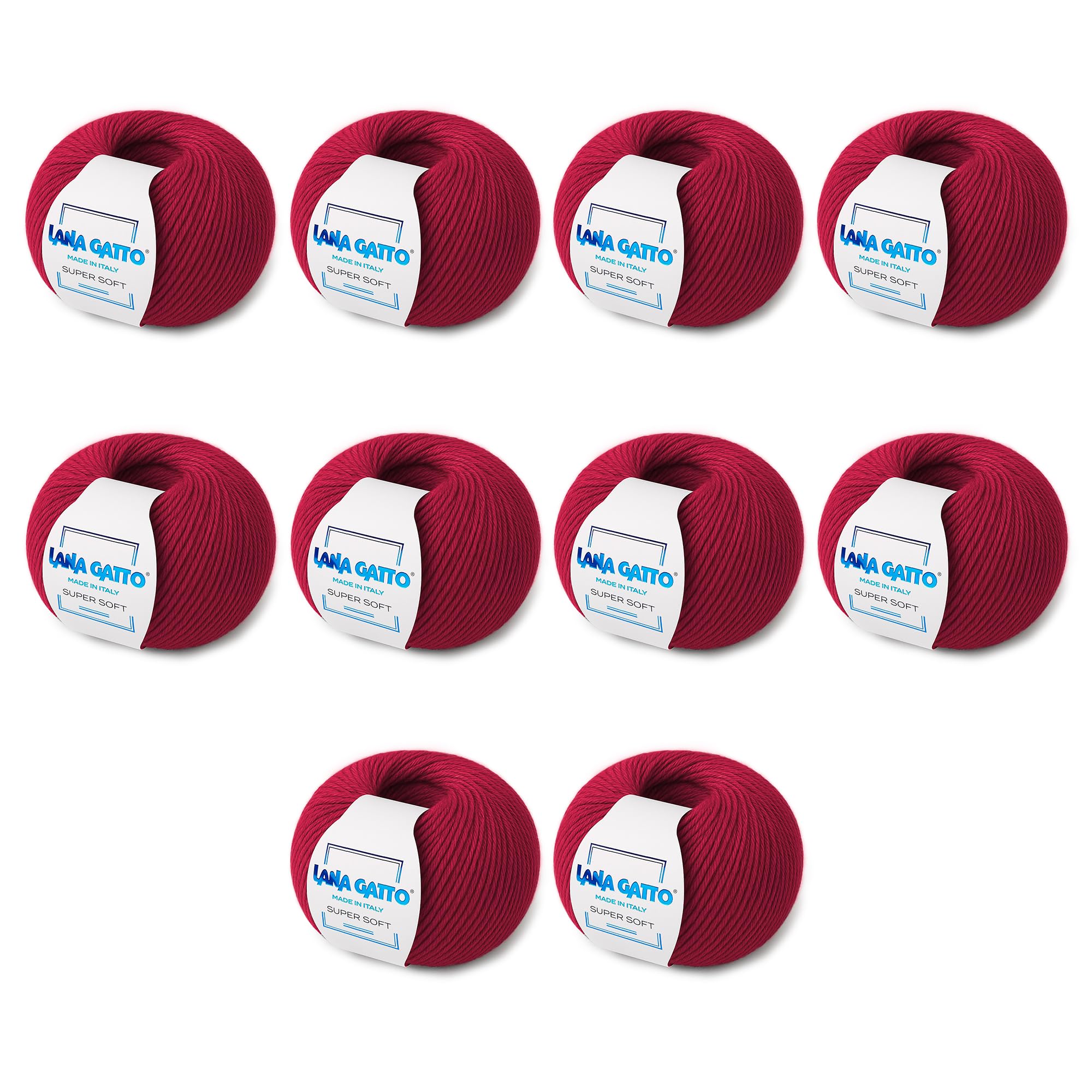 Super Soft Yarns for Crocheting and Knitting 100% Merino Wool Soft Yarn, Extrafine Wool Made in Italy by Lana Gatto Super Soft Line,18 oz 1370 yd, (10, Red - 12246)