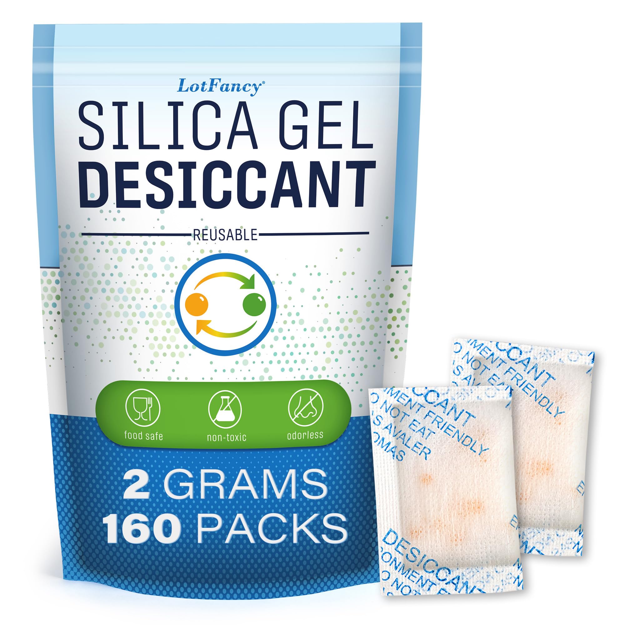 LotFancy Silica Gel Sachets 2g 160 Packs, Desiccant Bags Reusable Moisture Absorber for Food or Filament Storage