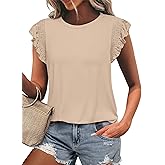 KIRUNDO Womens Summer Tops 2025 Trendy Ruffle Cap Sleeve Casual T Shirts Crewneck Basic Tee Cute Blouses Clothing