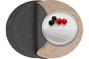 Myir JUN Round Placemats Dual Sided, Faux Leather Place Mats Set of 4 Indoor Placemats for Dining Table Outdoor Placemats Non-Slip Washable Table Mats (Gray Beige, Set of 4)