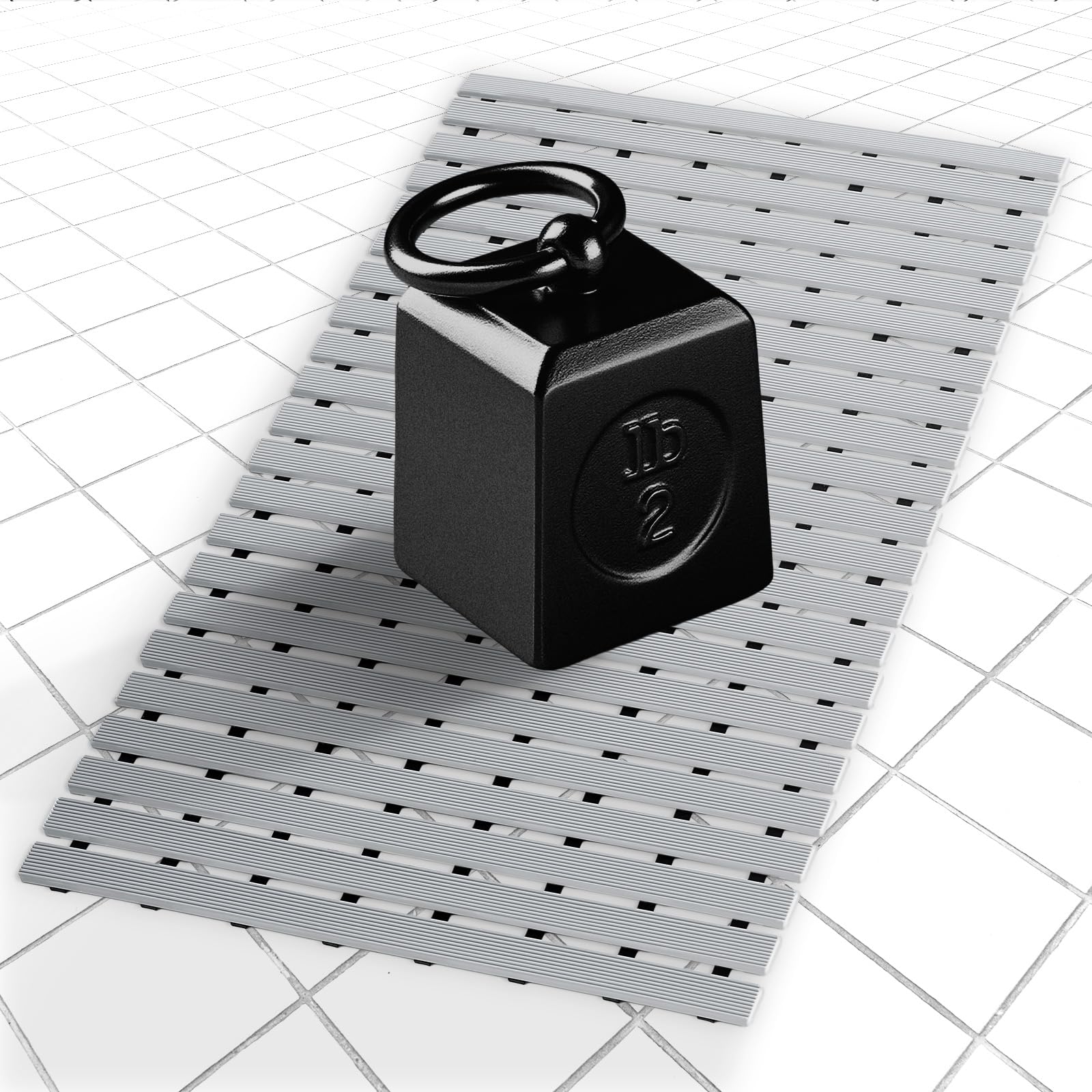 Photo 1 of AceOrbit Weighted Non Slip Bathtub Mat, Textured TPE Bath Mat for Textured Bathtub and Shower Surfaces, Without Suction Cups Doesn't Float, Works on Tile and Stone (Gray,38 x 17 Inches)